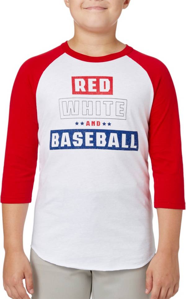 adidas Boys' Red White & Baseball ¾ Sleeve Baseball Shirt