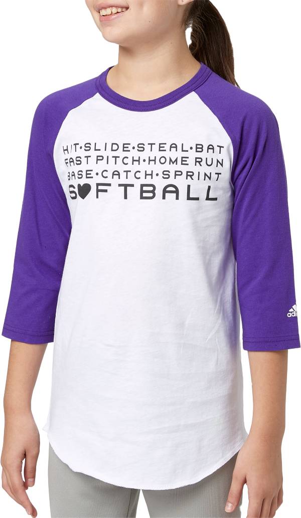 adidas Girls' Hit Steal Slide ¾ Sleeve Softball Shirt