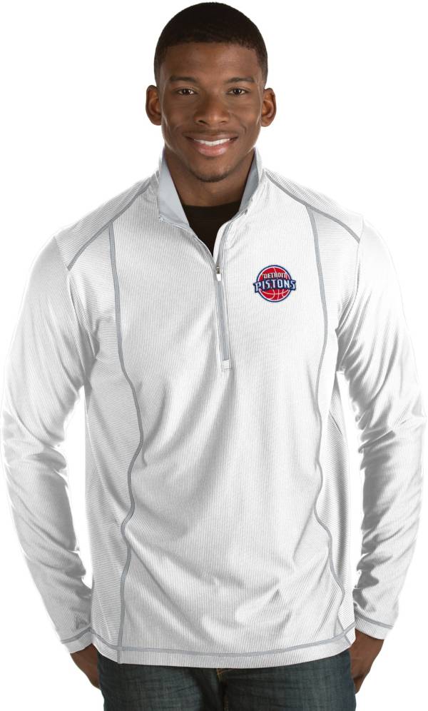 Antigua Men's Detroit Pistons Tempo White Quarter-Zip Pullover