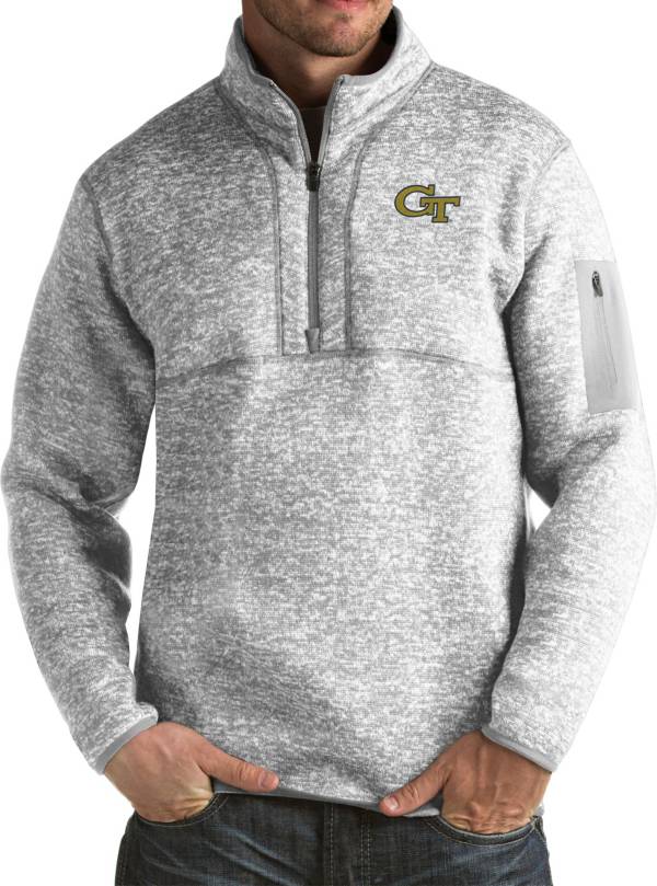 Antigua Men's Georgia Tech Yellow Jackets Grey Fortune Pullover Jacket product image