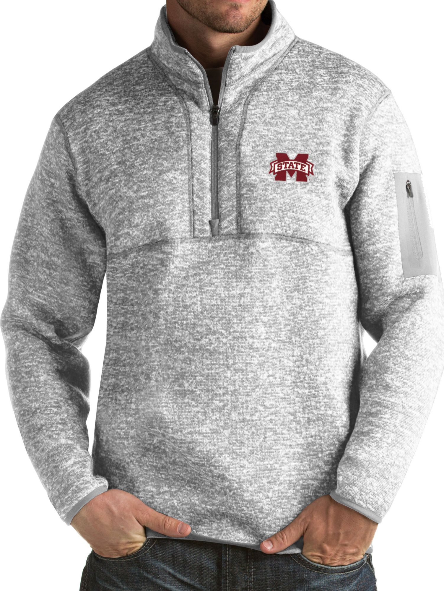 Antigua Men's Mississippi State Bulldogs Grey Fortune Pullover Jacket