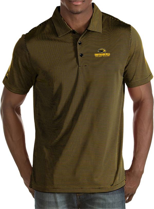 Antigua Men's Southern Miss Golden Eagles Black/Gold Quest Polo