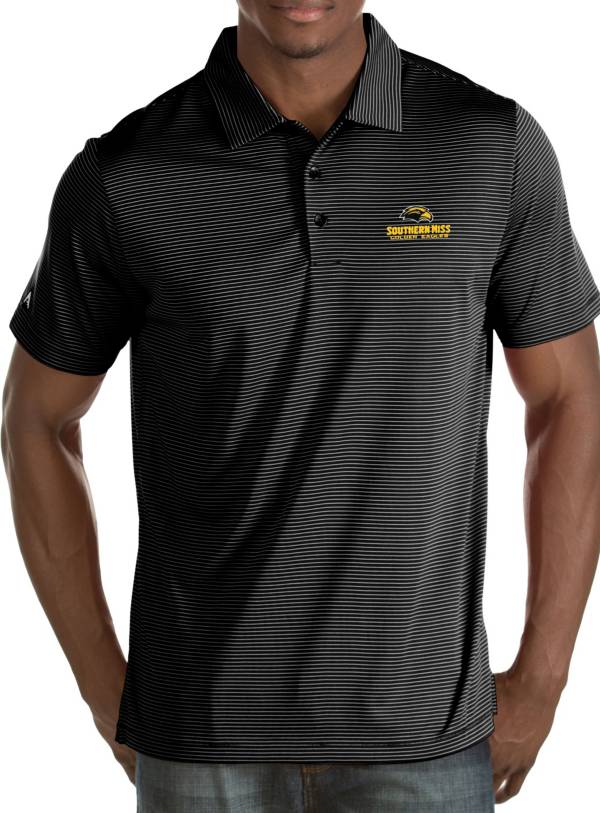 Antigua Men's Southern Miss Golden Eagles Black/White Quest Polo