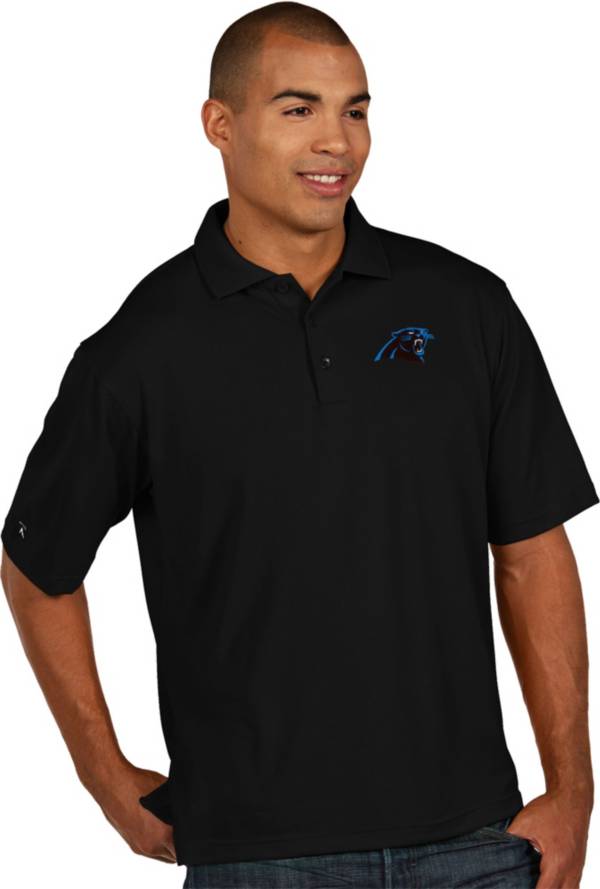 Antigua Men's Carolina Panthers Pique Xtra-Lite Black Polo product image