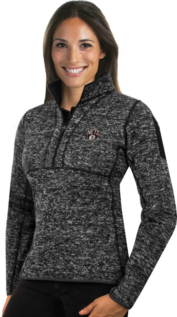 Antigua Women's Brooklyn Nets Fortune Black Half-Zip Pullover product image