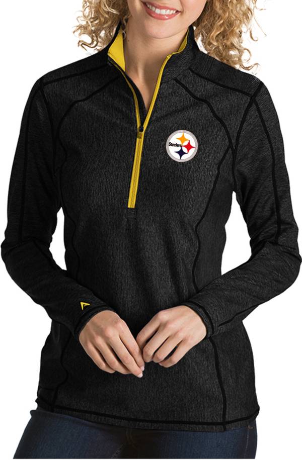 Antigua Women's Pittsburgh Steelers Tempo Black Quarter-Zip Pullover