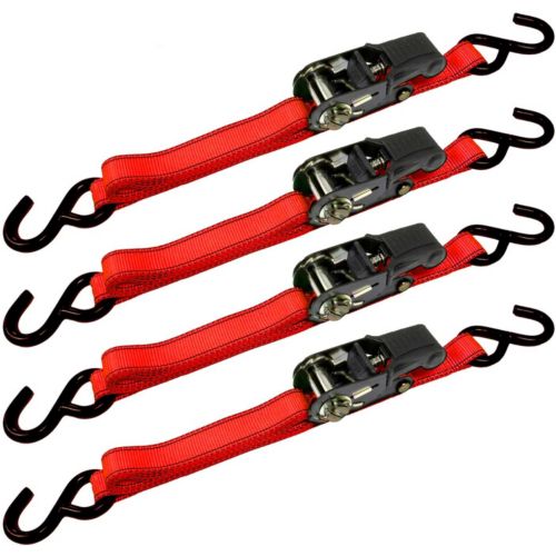 CargoLoc 4-Piece Ratchet Tie Down Set – 1 Inch X 8 Feet, 1500-Lb Capacity, Vinyl-Coated Hooks, Weather-Resistant Webbing