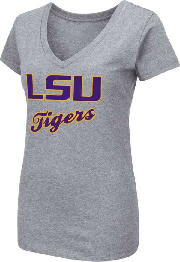 Colosseum Women's LSU Tigers Grey Dual Blend V-Neck T-Shirt product image