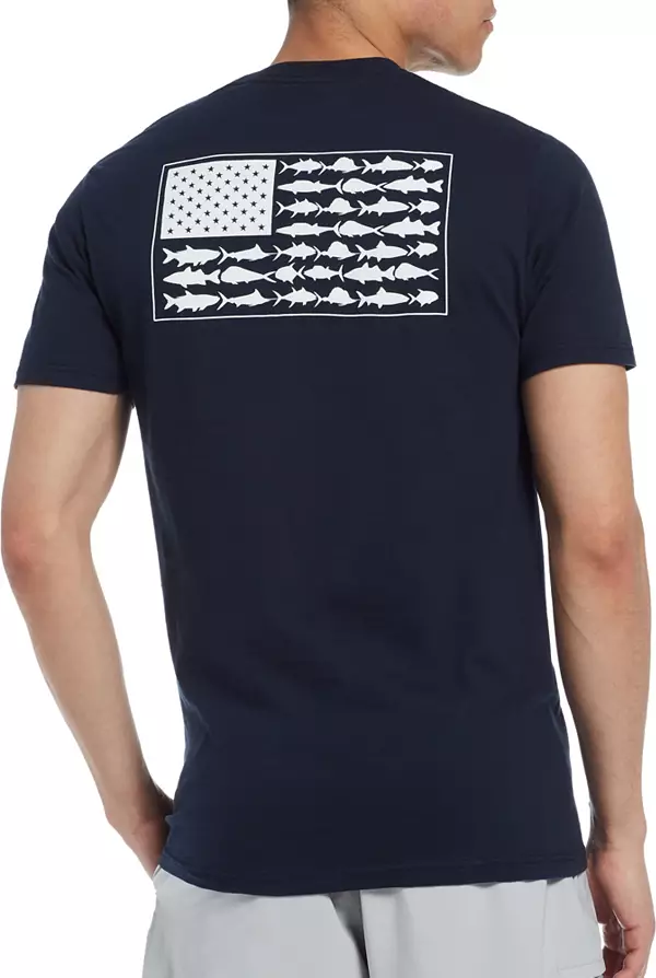 Columbia PFG Americana Saltwater Fish Flag T-Shirt, Men's, Size: 2XL, Blue