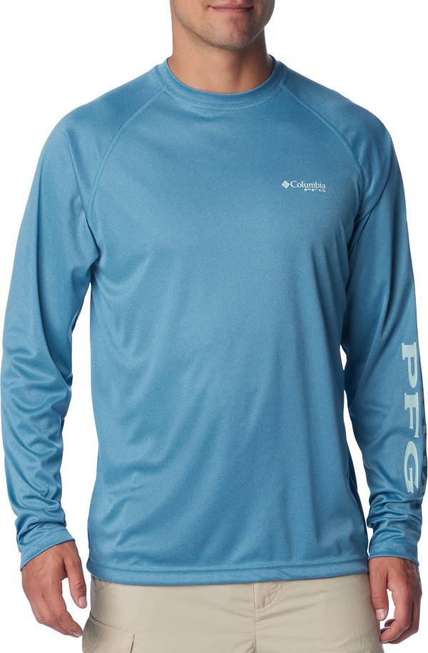 Columbia Men's PFG Terminal Tackle Heather Long Sleeve Shirt, Blue