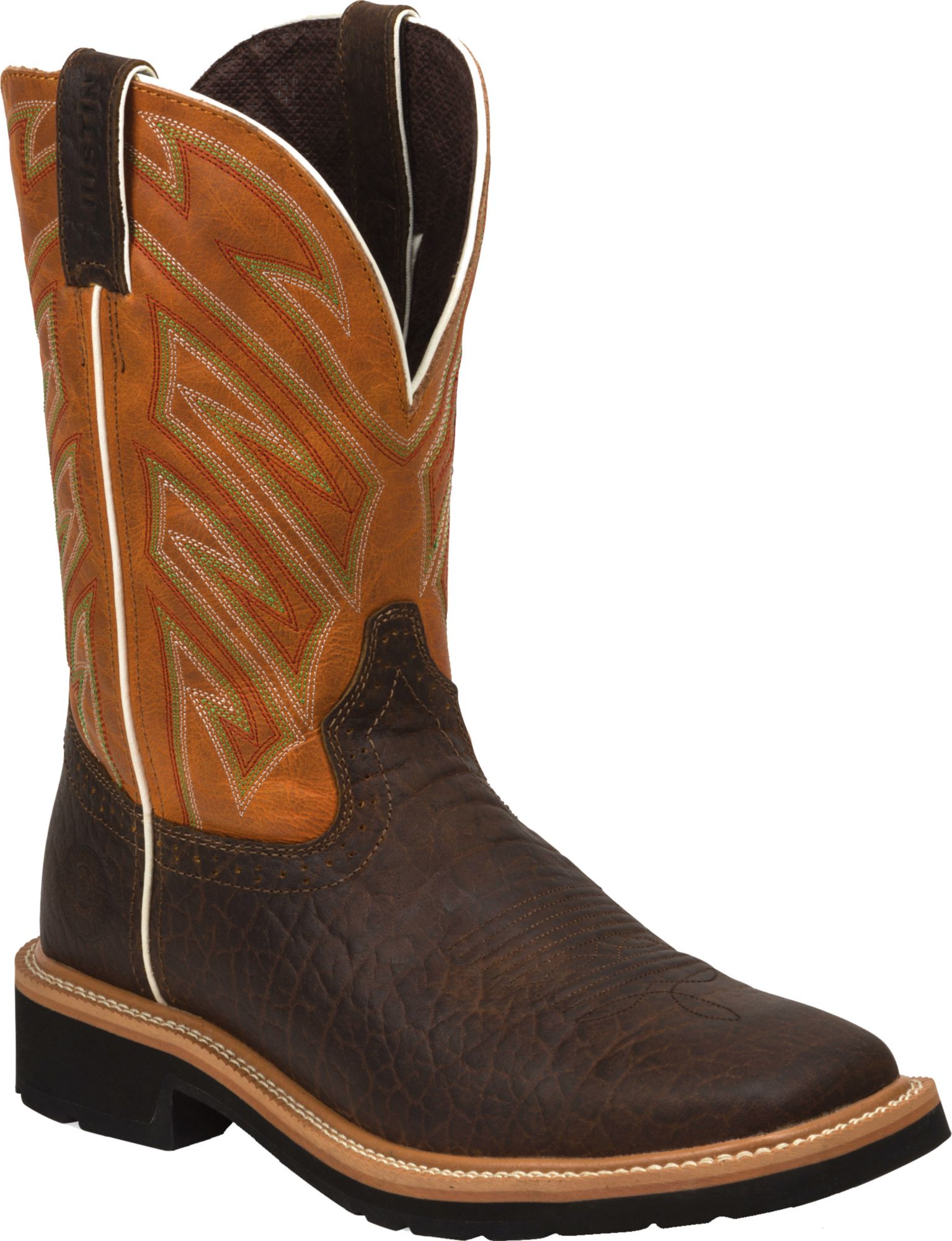 justin men's stampede square toe western boots