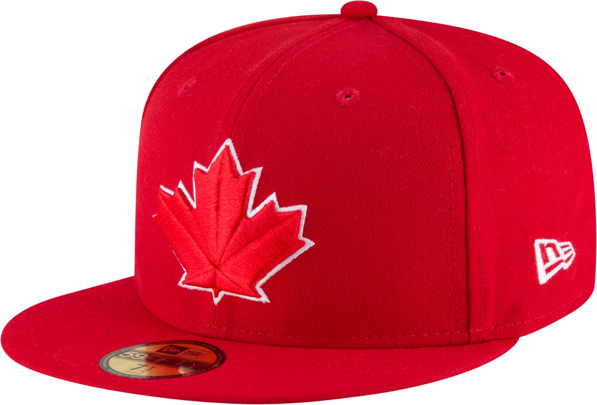 black blue jays hat with red maple leaf