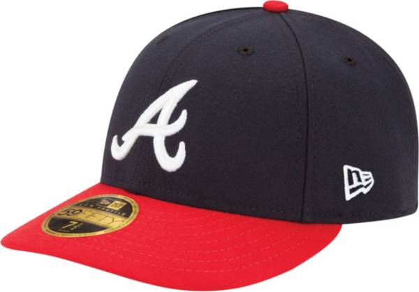 New Era Men S Atlanta Braves 59fifty Home Navy Low Crown Authentic Hat Dick S Sporting Goods