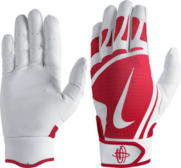 Red and white store batting gloves