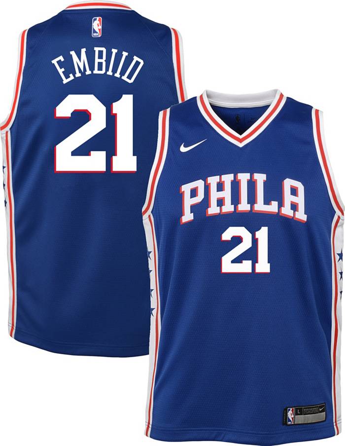 Nike Men's 2022-23 City Edition Philadelphia 76ers Joel Embiid #21 White Dri-Fit Swingman Jersey, Medium