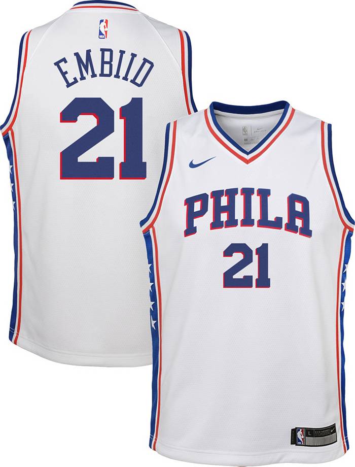 Nike Youth Philadelphia 76ers 2021 Earned Edition Joel Embiid Dri-Fit Swingman Jersey