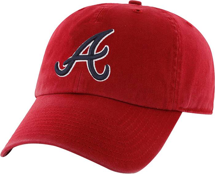 Atlanta Braves 47 Brand Ballpark Clean Up Dad Hat Khaki/Blue Bottom