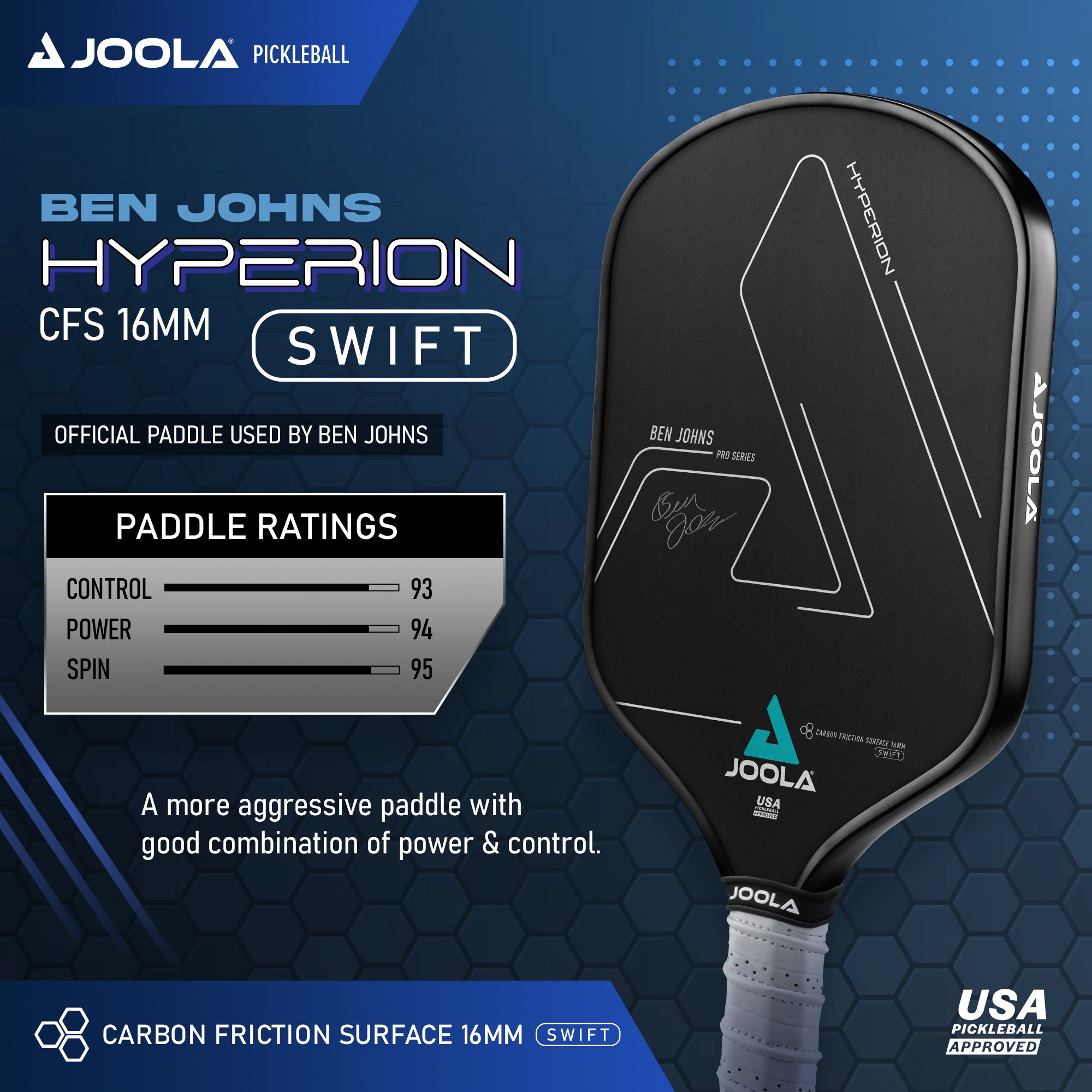 JOOLA Ben Johns Hyperion CFS 16mm SWIFT Pickleball Paddle product image