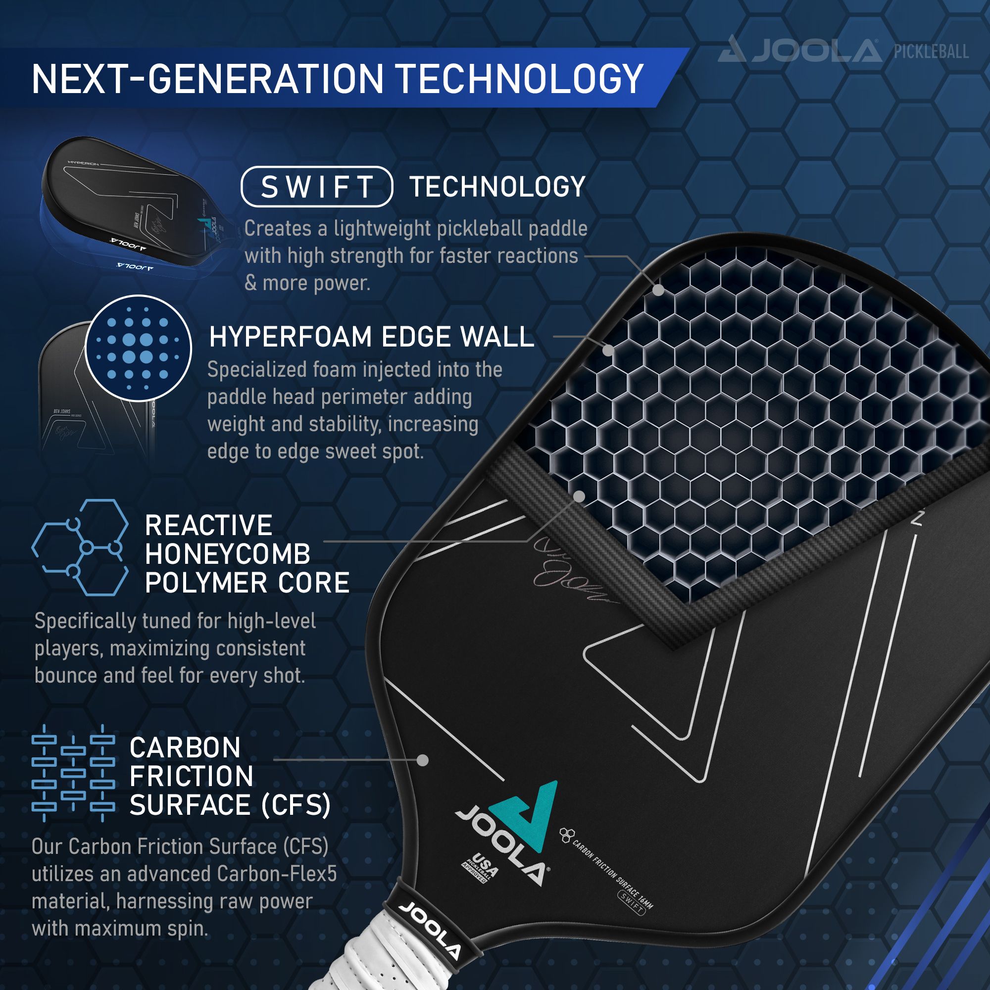 JOOLA Ben Johns Hyperion CFS 16mm SWIFT Pickleball Paddle product image