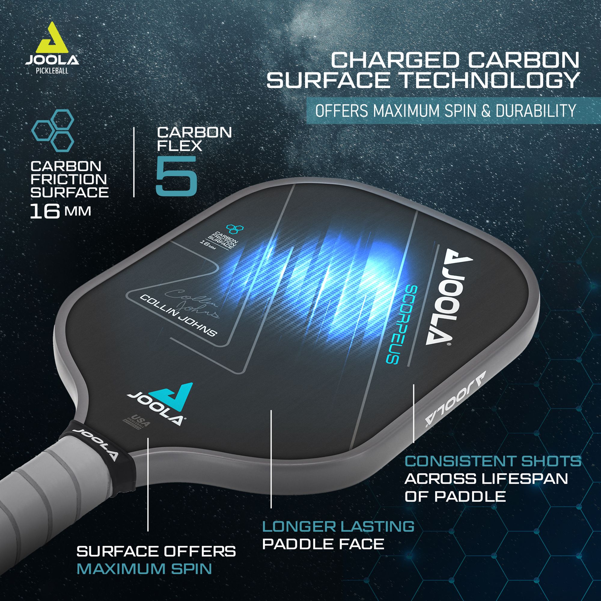 JOOLA Collin Johns Scorpeus CFS 16mm Pickleball Paddle product image