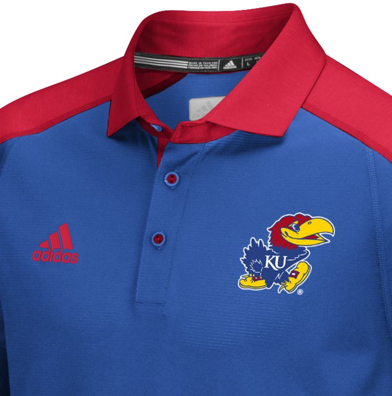 adidas Men's Kansas Jayhawks Blue/Red Sideline Performance Polo product image