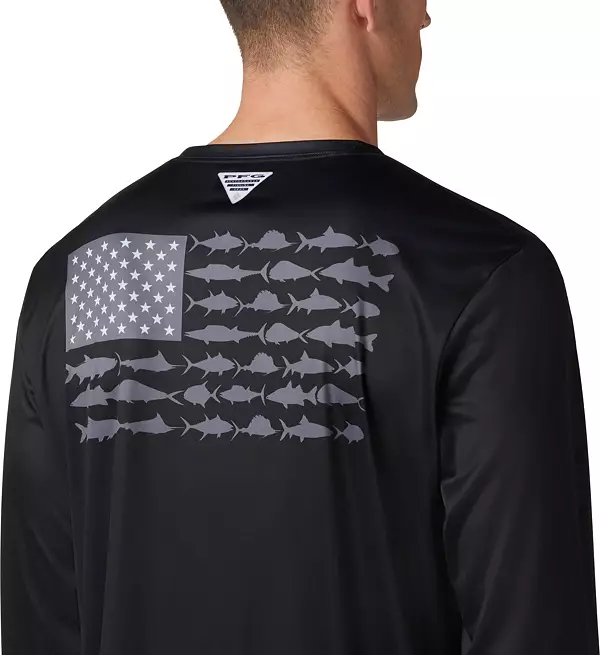 Columbia PFG Mens American Flag Fishing Shirt Size Medium 