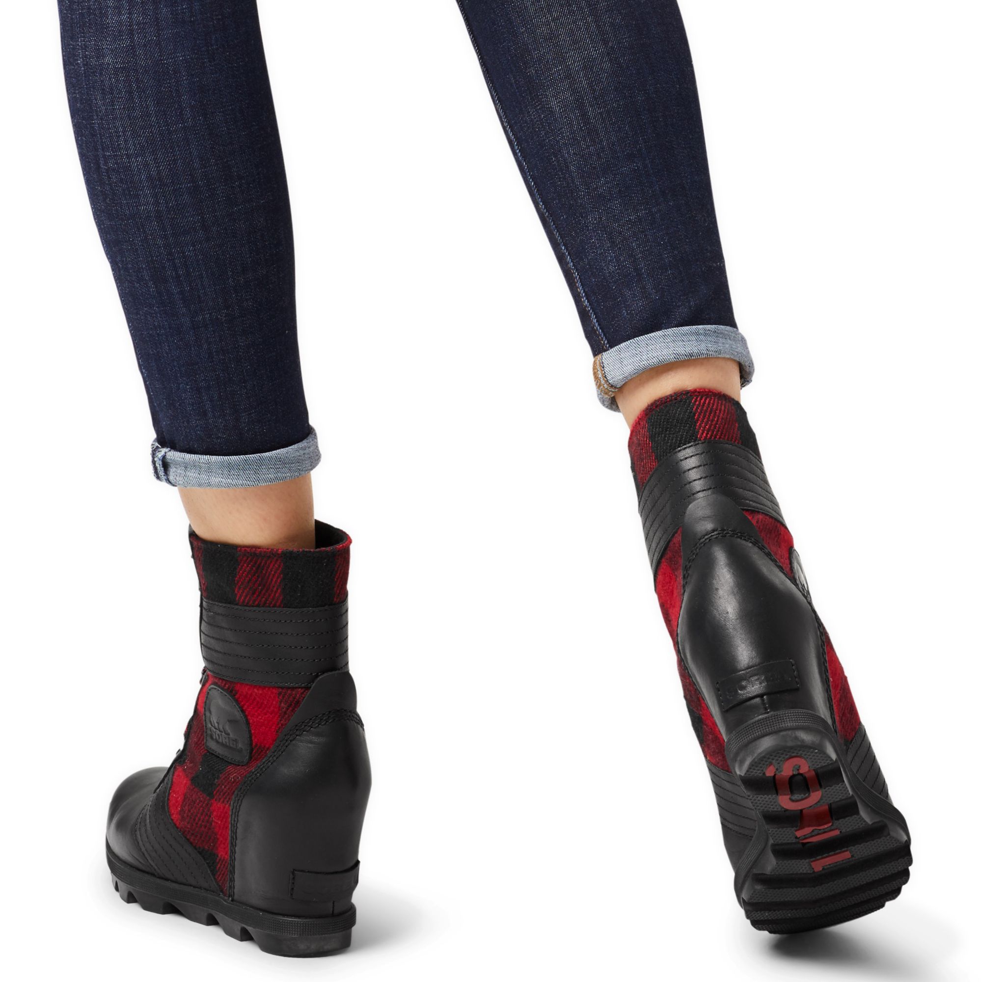 sorel plaid wedge boots