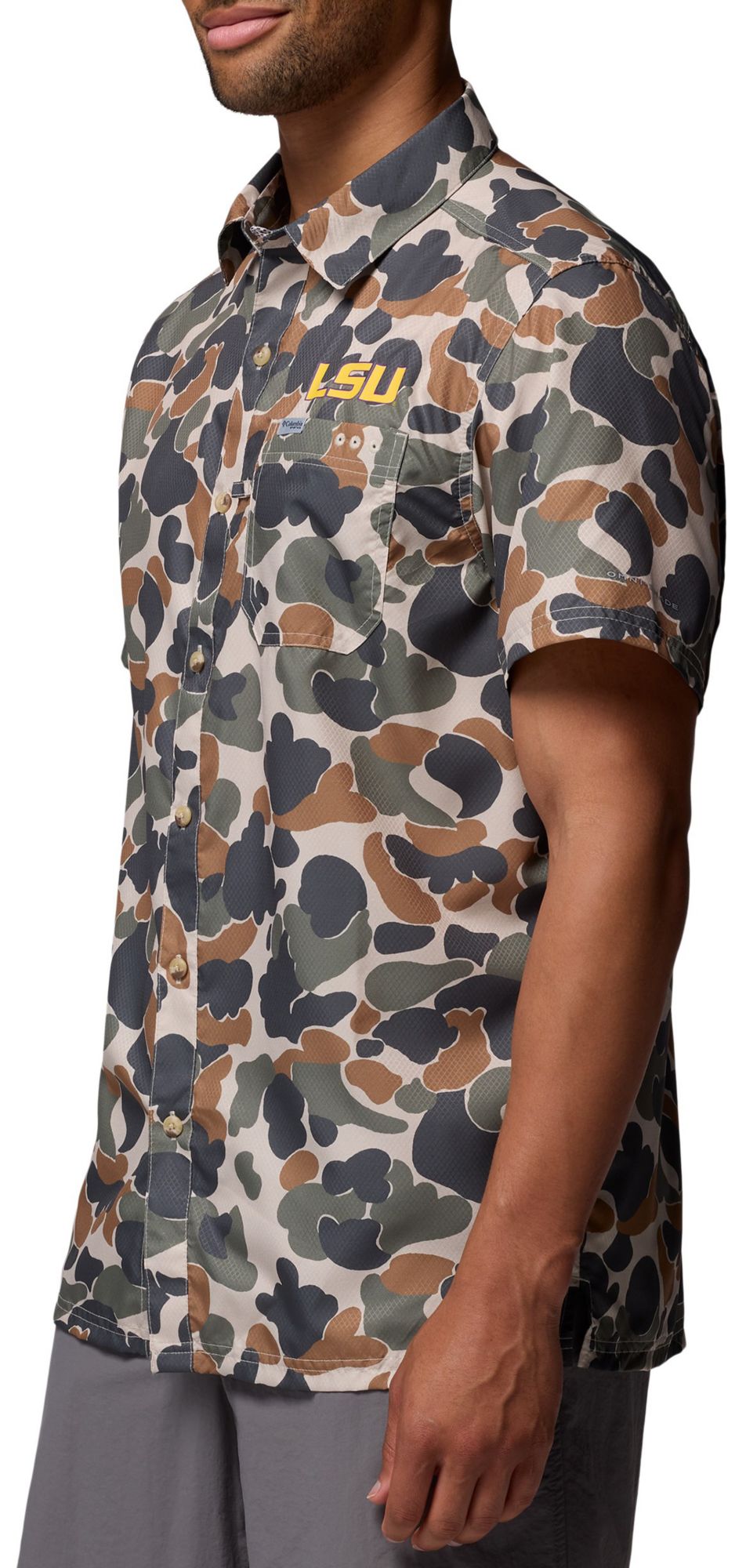 Columbia Men's LSU Tigers Camo Super Slack Tide Button Down Shirt product image