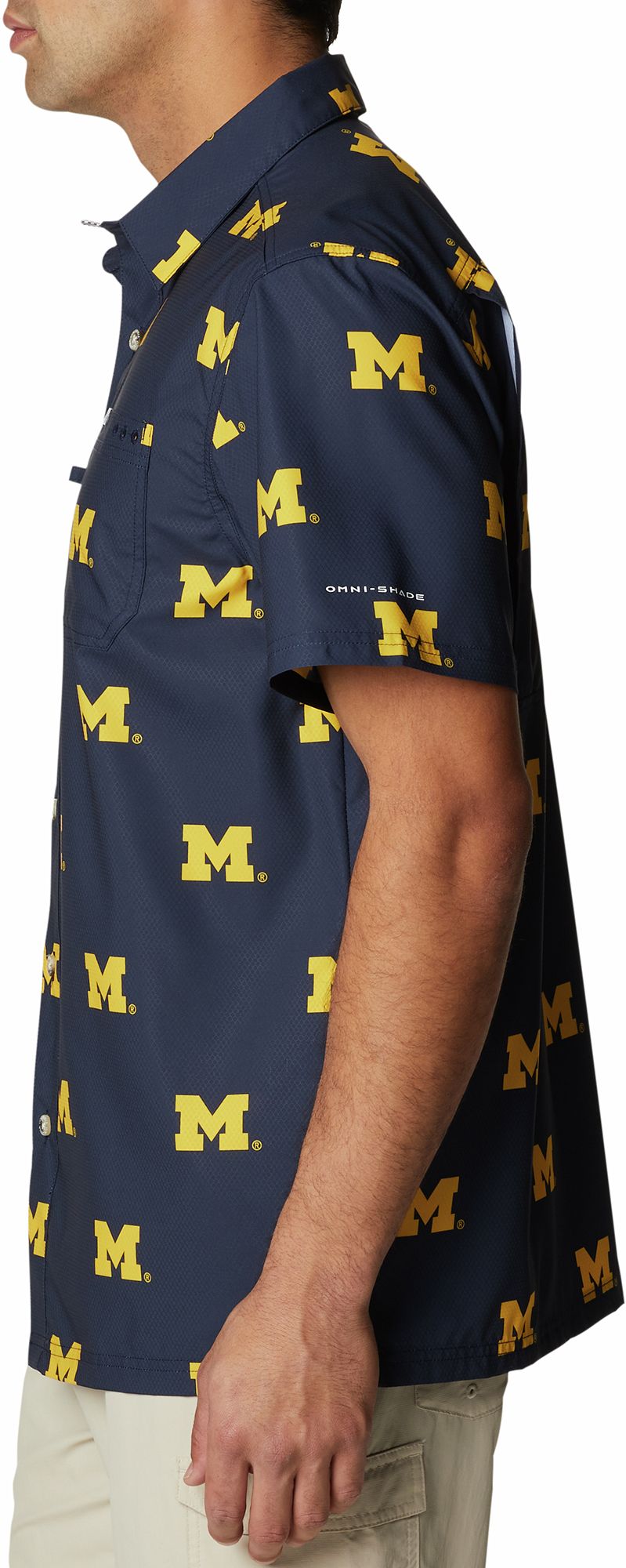 Columbia Men's Michigan Wolverines Blue CLG Super Slack Tide™ Short Sleeve Shirt