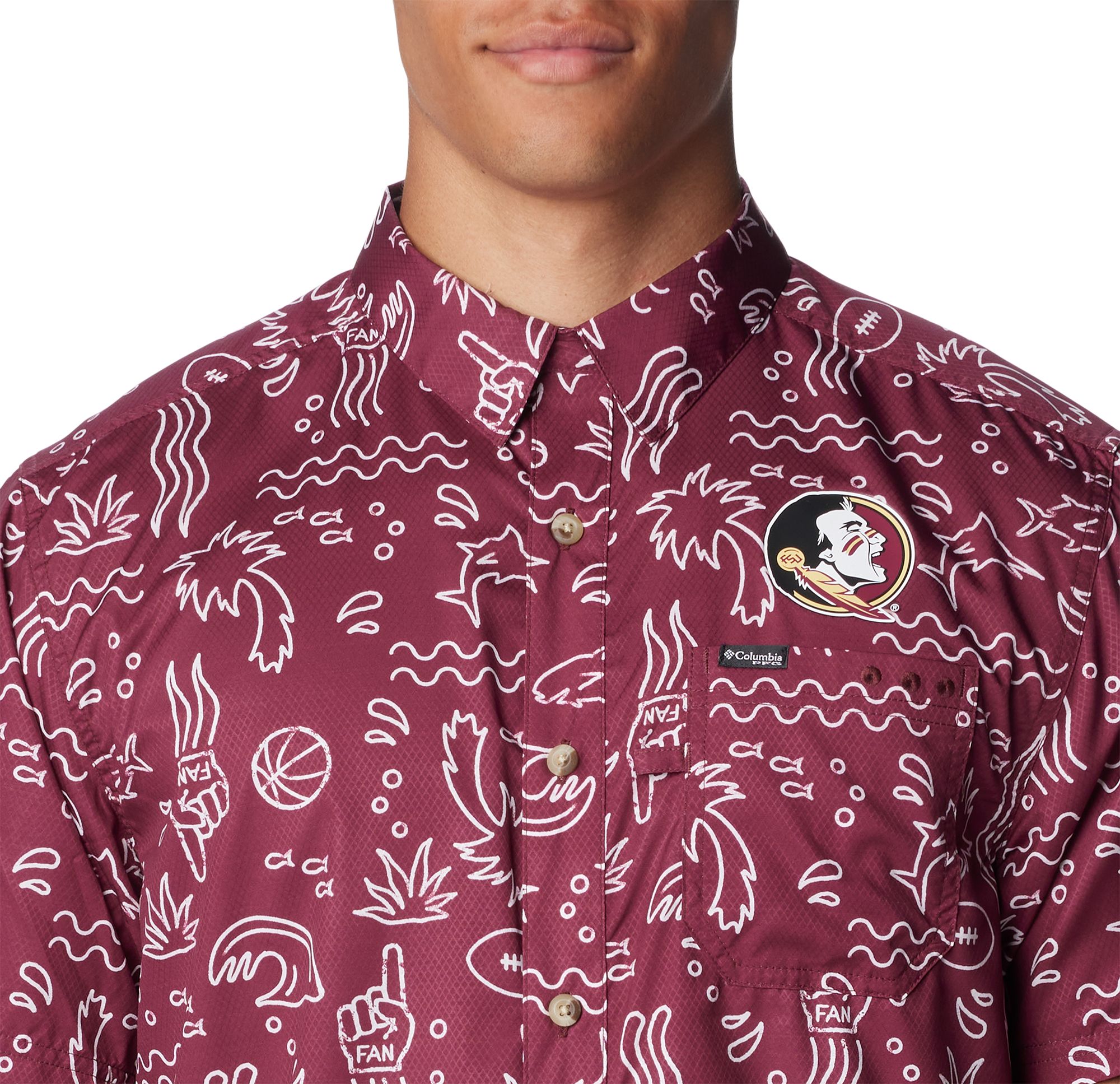 Columbia Men's Florida State Seminoles Garnet Super Slack Button Down Shirt