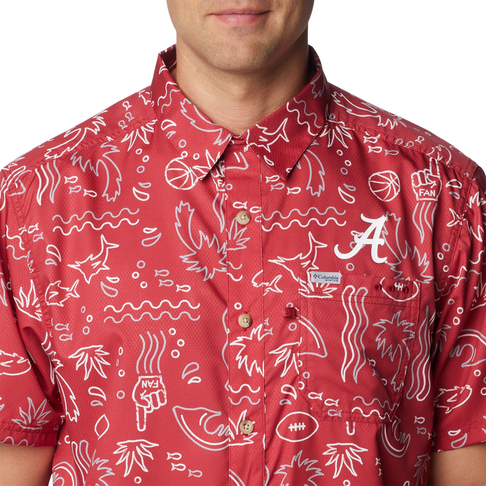 Columbia Men's Alabama Crimson Tide Crimson Slack Tide Button-Down Shirt, Medium, Red