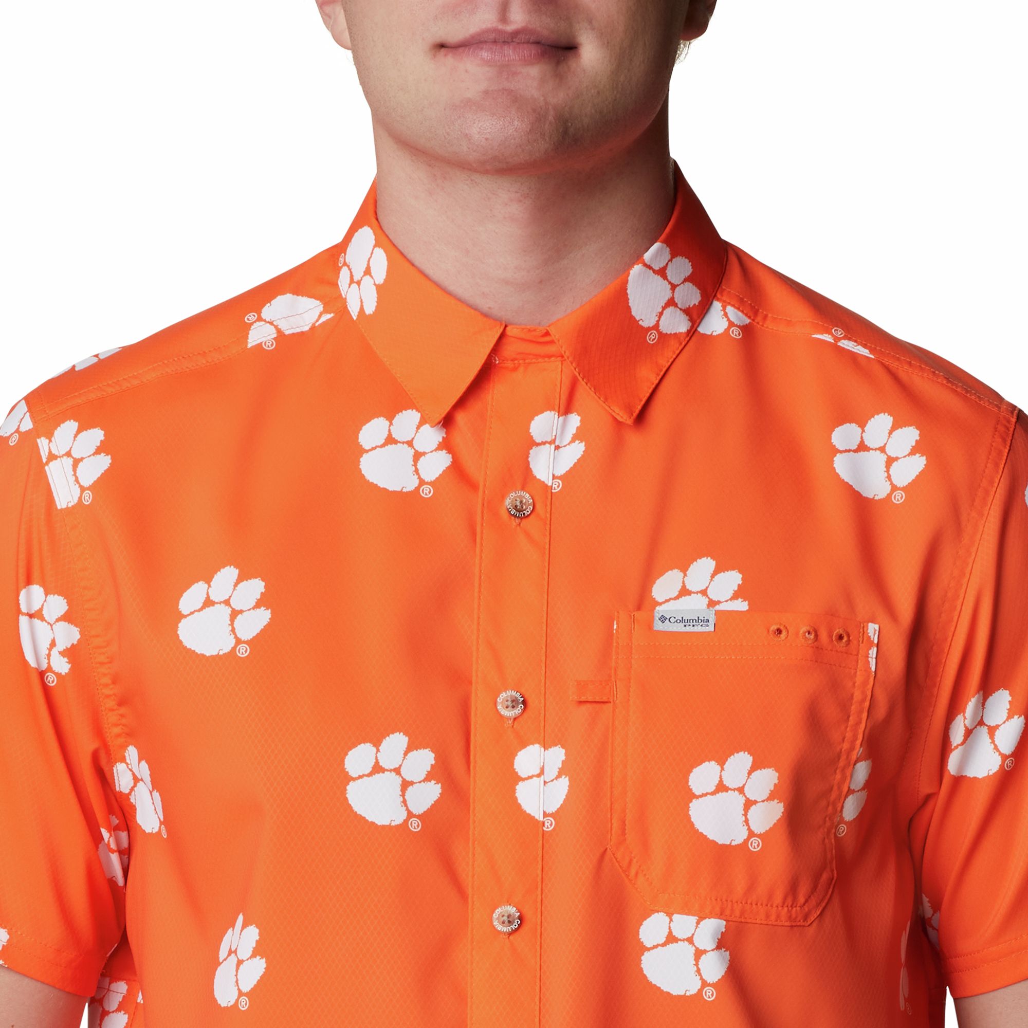 Columbia Men's Clemson Tigers Orange CLG Super Slack Tide Short Sleeve Shirt