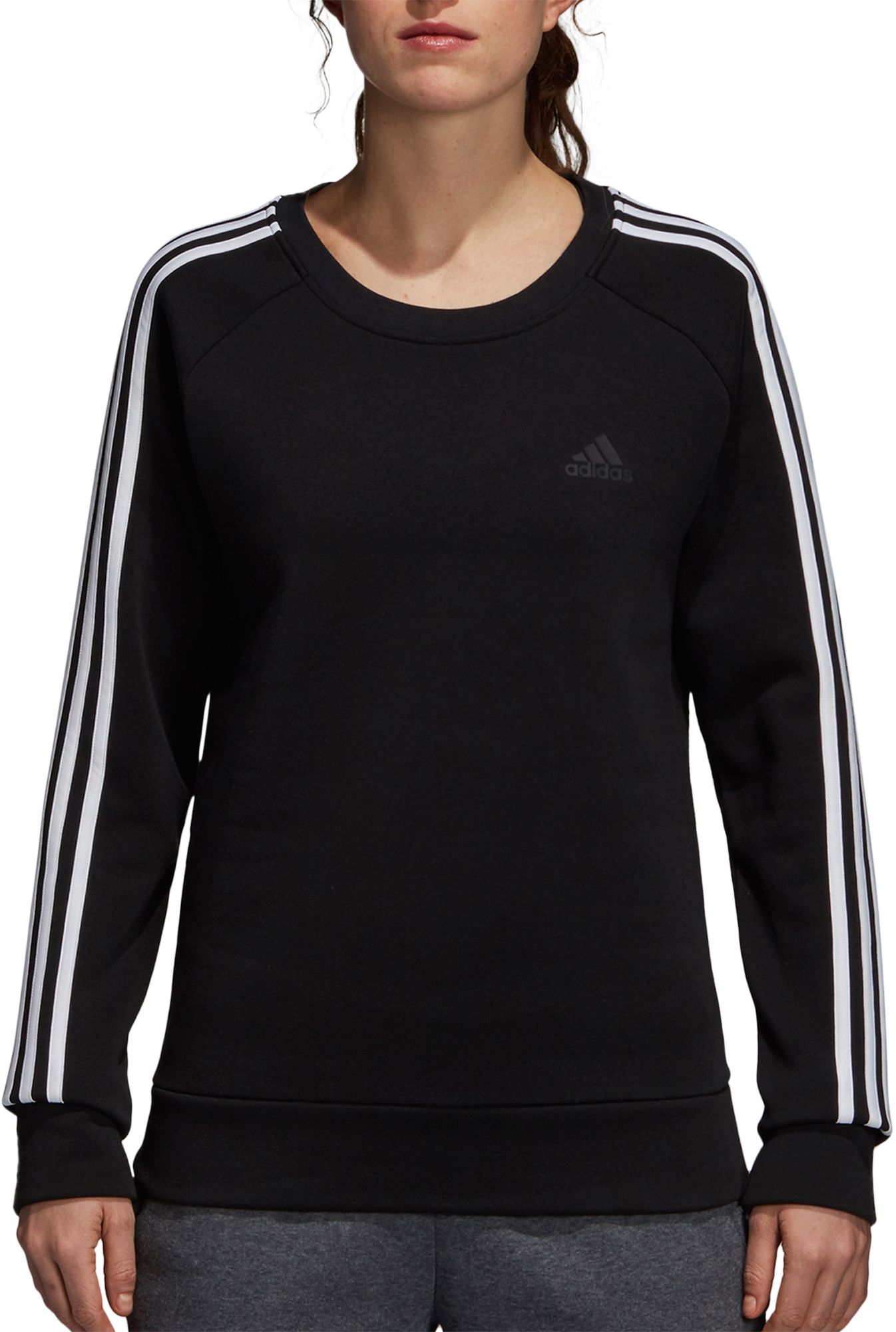 adidas 3 stripe black crew neck sweatshirt