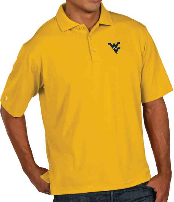 Antigua Men's West Virginia Mountaineers Gold Pique Xtra-Lite Polo