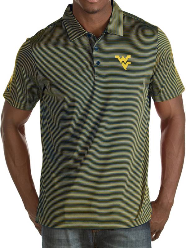 Antigua Men's West Virginia Mountaineers Blue/Gold Quest Performance Polo