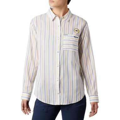 sorry, Columbia Women's Michigan Wolverines Sun Drifter Long Sleeve Button Down White Shirt is currently out of stock