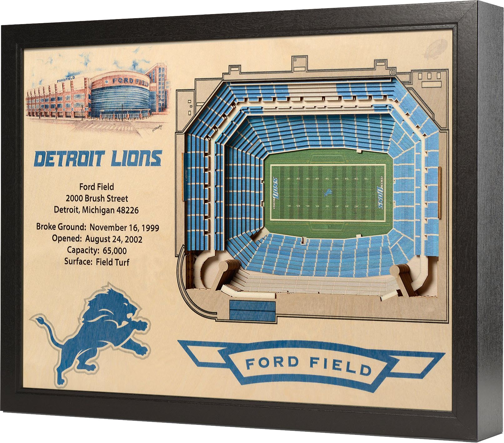 You the Fan Detroit Lions 25-Layer StadiumViews 3D Wall Art