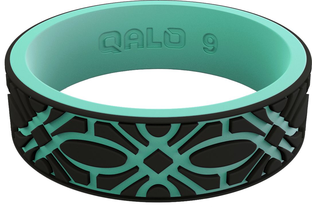 QALO Women's Strata Black and Aqua Flora Silicone Ring product image