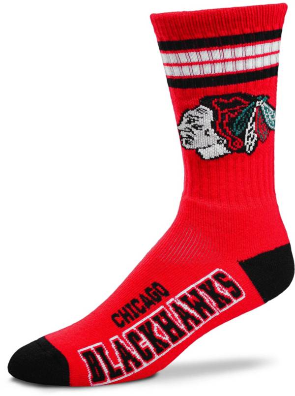For Bare Feet Chicago Blackhawks 4-Stripe Deuce Crew Socks | Dick's ...