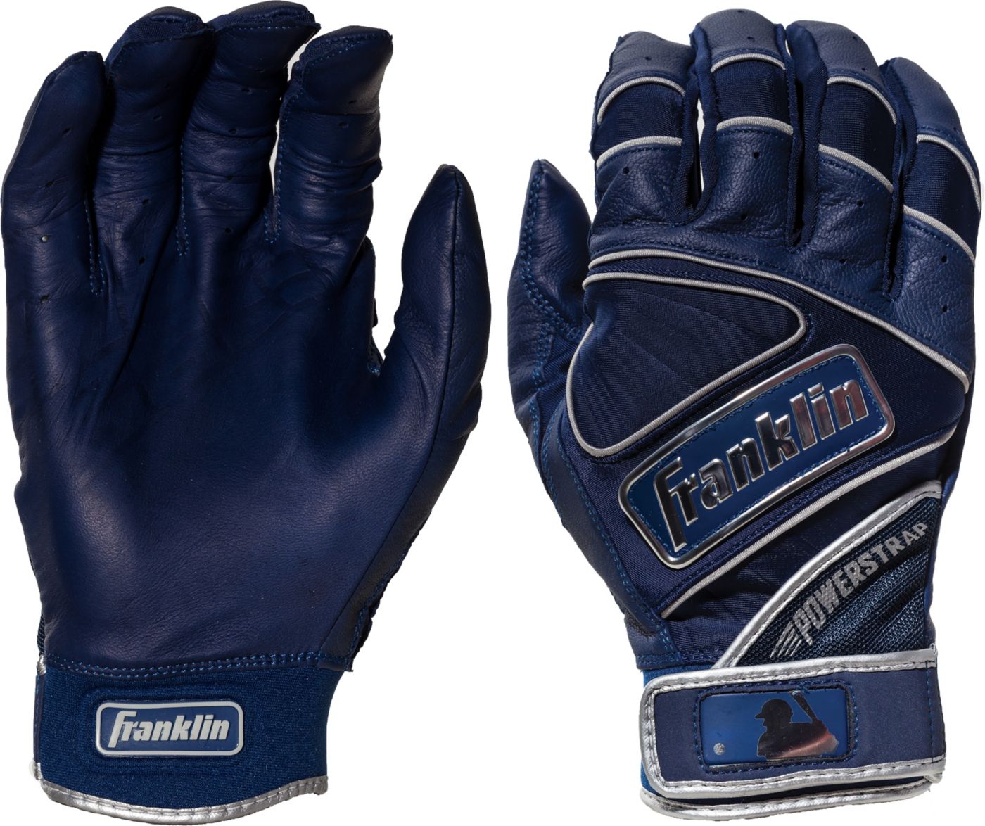 Franklin Chrome Powerstrap Adult Batting Gloves Navy