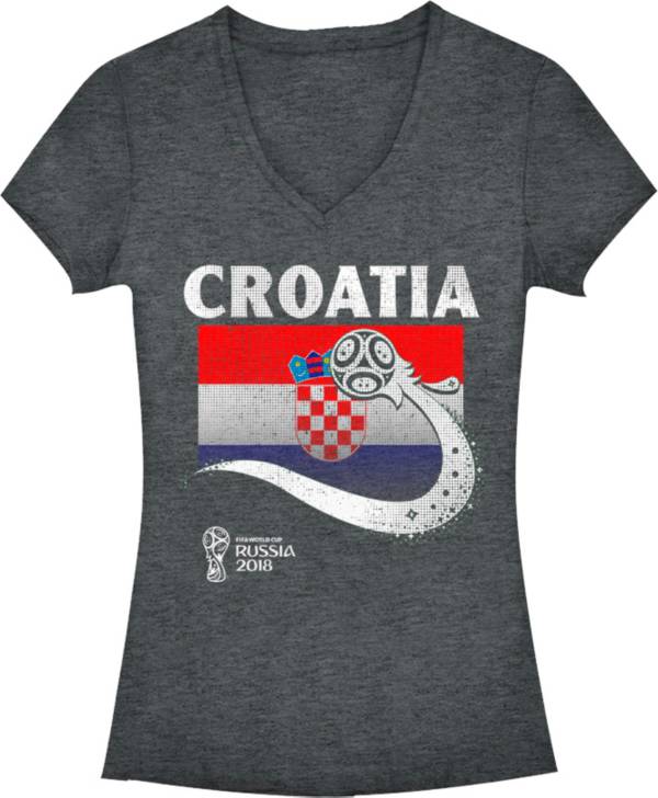 Fifth Sun Women's 2018 FIFA World Cup Croatia Flag Ball Grey V-Neck T-Shirt