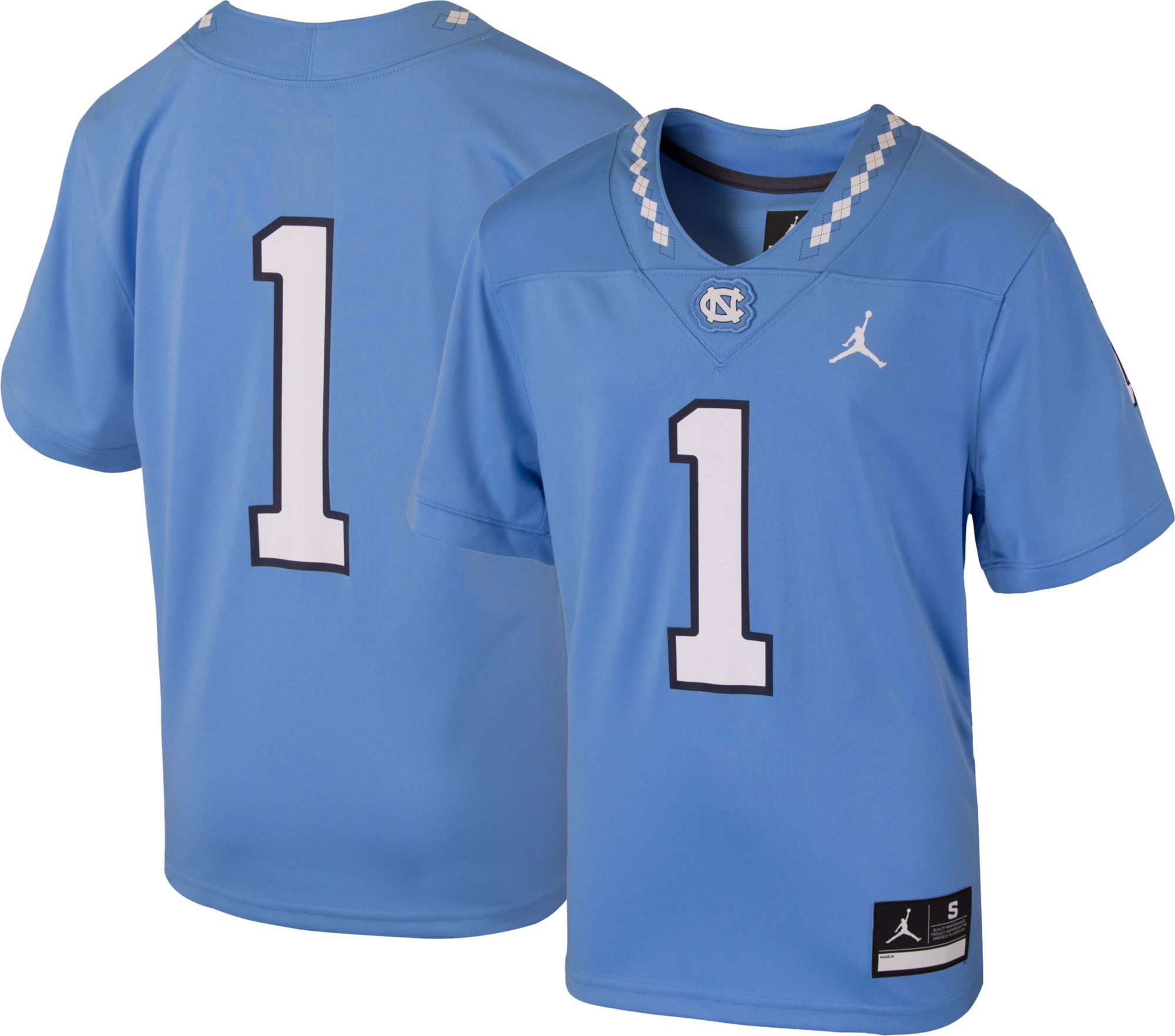 Jordan Youth North Carolina Tar Heels #1 Carolina Blue Game Football Jersey product image