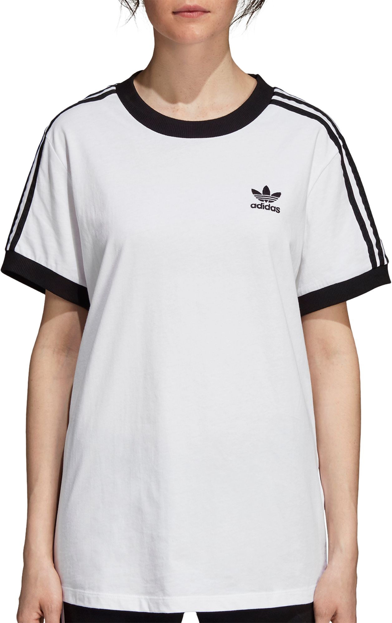 adidas white t shirt with black stripes