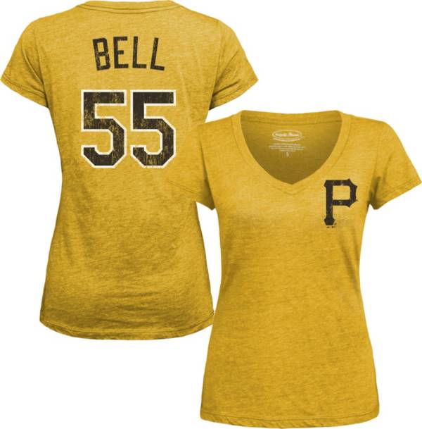 Majestic Threads Women's Pittsburgh Pirates Josh Bell Gold V-Neck T-Shirt