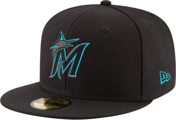 New Era Men's Marlins 59Fifty Game Black Authentic Hat | Dick's Sporting Goods