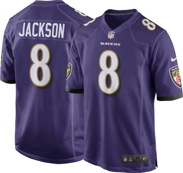 Nike Men S Baltimore Ravens Lamar Jackson 8 Purple Game Jersey Dick S Sporting Goods