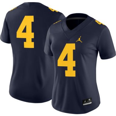 sorry, Jordan Women's Michigan Wolverines #4 Blue Dri-FIT Game Football Jersey is currently out of stock