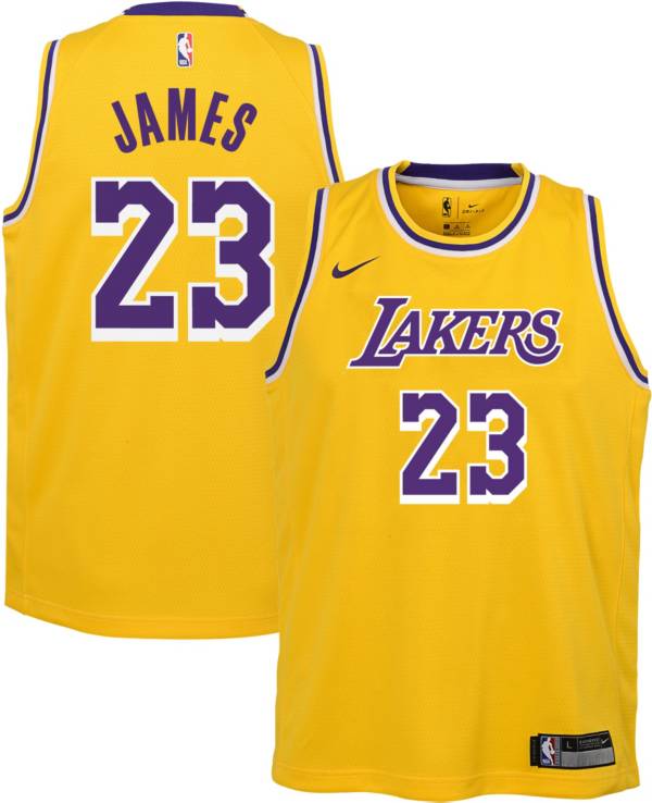 Nike Youth Los Angeles Lakers Lebron James Dri Fit Gold Swingman Jersey Dick S Sporting Goods