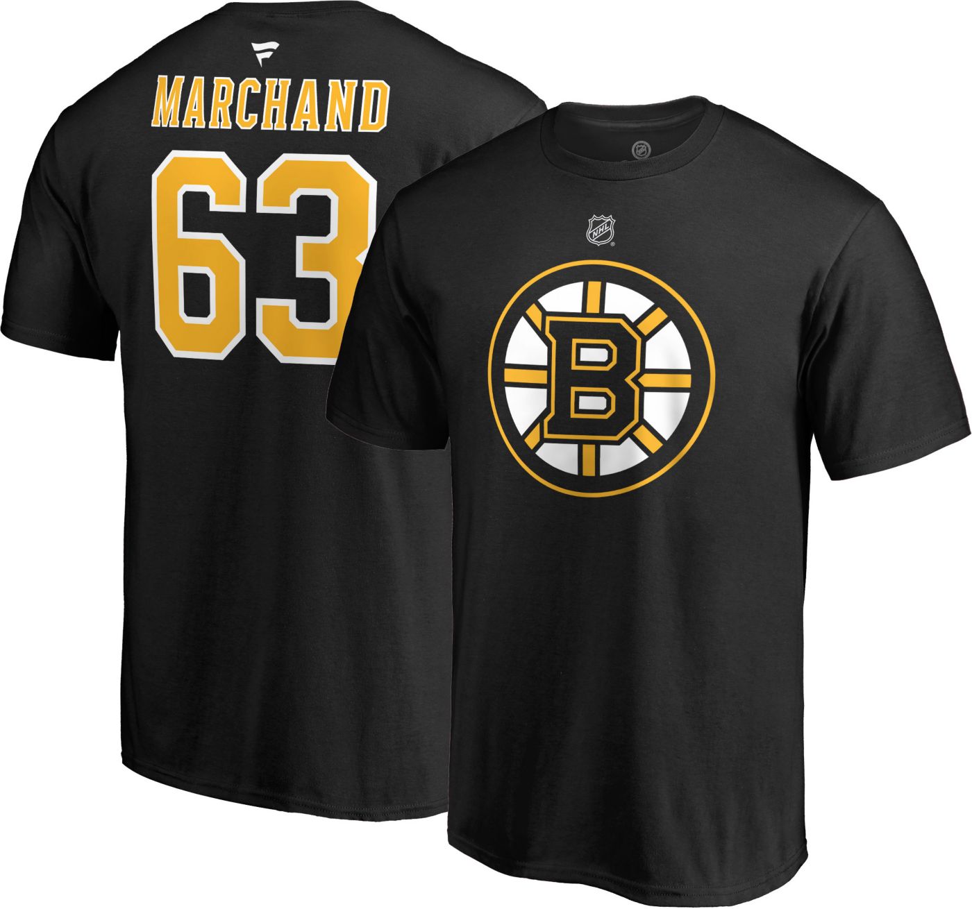 Fanatics Branded Men s Brad Marchand Boston Bruins Team Authentic Stack Name Number T Shirt Black
