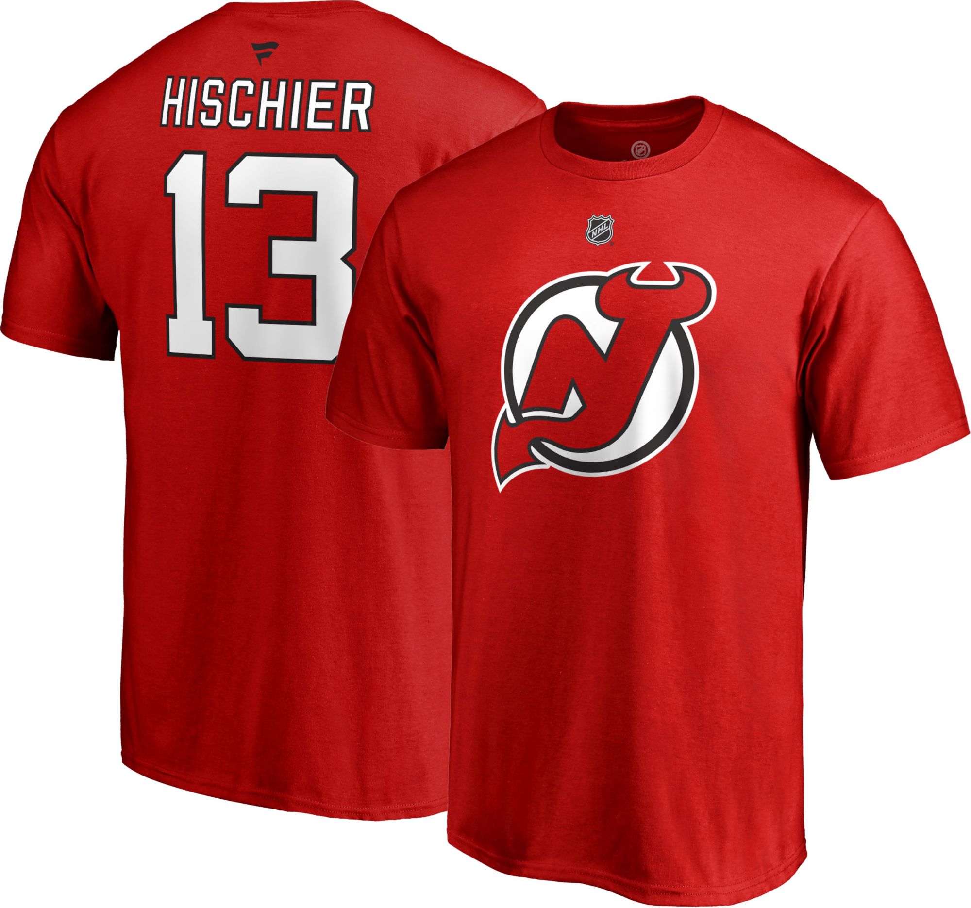 NHL Men's New Jersey Devils Nico Hischier #13 Red Player T-Shirt